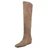 Botas Femininas de Salto Alto Acima do Joelho com Aumento Interno de Altura, Botas de Cano Alto Dobráveis de Duas Vias, Novo Estilo Outono/Inverno, Bico Quadrado, Para Calçar, Botas Retas Estilo Coreano para Mulheres