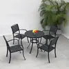 Mesa e Cadeira de Madeira Plástica para Exterior Sala de Sol Pátio Mesa de Jantar de Lazer ao Ar Livre Jardim Varanda Externa Café Combinação de Mesa Longa