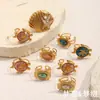 Moda Europea y Americana Nicho Estilo Vacaciones Oceánicas Joyería Acero Inoxidable Chapado en Oro de 18K Concha Tortuga Cangrejo Esmalte Anillo