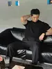 Nueva Camiseta Casual Versátil Transpirable de Peso Pesado Estilo Americano Cuello Pequeño para Hombre, Color Sólido Holgada Casual Manga Corta