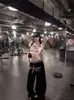 Pantalones de pierna ancha de estilo retro americano con estampado de leopardo y estrellas bordado de cintura alta adelgazantes para mujer, pantalones deportivos casuales con cordón negro para primavera y otoño