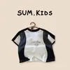 Camiseta de Manga Corta con Retazos para Niños 2026 Nuevo Verano Estilo Coreano Top de Color Contrastante para Niños Camiseta Casual de Cuello Redondo para Bebé de Moda