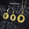 Anillo con texturizado italiano tallado en oro, simulación de esmeralda, acabado cepillado a mano, pendiente de diamante verde, pendientes Caibao