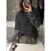 Camiseta Térmica de Fleece Manga Longa Falsa de Duas Peças Costurada com Ombro Normal para Mulheres, Camiseta Básica Espessada Versátil da Moda para Outono e Inverno
