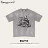 Camiseta Branca Loose de Manga Curta Estampada Mona Lisa Divertida Vintage Europeia e Americana High Street Verão 2025 Unissex