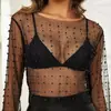 Roupas Femininas Europeias e Americanas Transfronteiriças Amazon Aliexpress Mais Vendidas com Strass, Top de Malha Transparente com Contas de Manga Longa para Mulheres