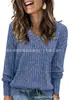 Amazon Wish Popular Transfronterizo Europeo y Americano Comercio Exterior Ropa de Mujer 2026 Manga Larga Cuello en V Tejido de Canalé Cepillado Camiseta
