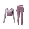 Conjunto de Yoga de Dos Piezas Falsas de Manga Larga para Mujer Pantalones Largos de Cintura Alta de Dos Piezas Falsas Secado Rápido Adelgazante Running Fitness Conjunto de Dos Piezas