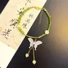 Venta Caliente Estilo Chino Tarjeta de Fortuna para Mujer Cadena Delgada de Jade Blanco Estilo Antiguo Diseño de Nicho de Alta Gama Mejor Amiga Regalo Versátil Puesto Venta al por Mayor