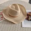 Sombrero de Estilo Étnico Retro, Sombrero de Vaquero Occidental, Sombrero de Paja de Verano con Protección Solar, Sombrero Jazz Transfronterizo Europeo y Americano para Mujer