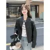 Chaqueta de cuero negra estilo americano con cuello mao corto para mujer, novedad otoño 2026, chaqueta de motociclista fresca y juvenil estilo callejero