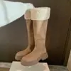 Botas muito estilosas, botas femininas longas, nova coleção de inverno 2025, forradas com fleece, botas de cano alto até o joelho, botas de montaria marrons