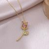 Collar para Mujer Celebridad de Internet Nuevo Diseño Zircón Colorido Chapado en Oro Collar Tulipán Rosa Colgante de Moda para Mujer