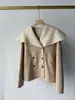 FAB~Casaco curto de lã e cashmere bicolor com lapela grande, dupla face, estilo capa grande, casaco curto de cashmere bicolor