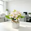 Flor de Simulación Nórdica Cuerda de Cáñamo Maceta Blanca Jarrón 6 Ramas 18 Flores Lirio Planta de Simulación Maceta Decoración del Hogar Maceta de Flores Artificiales
