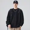 Camiseta masculina de manga comprida da moda americana, nova tendência para jovens primavera e outono 2026, marca bordada, top solto e confortável
