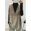 Suéter Cardigan Chaleco de Punto Estilo Coreano Retro Temperamento Cuello en V Longitud Media Estilo Perezoso Holgado Adelgazante Ropa de Abrigo