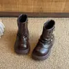 2026 Novas Botas de Couro Chunky Retrô para Meninas com Zíper Lateral, Solado Macio, Moda Outono/Inverno para Bebês, Botas Curtas