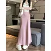 Falda midi de satén color champán para mujer, nueva colección otoño 2026, de cintura alta, drapeada, ajustada a la cadera, larga tipo sirena