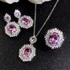 Conjunto de tesouro de cor de luxo europeu e americano incrustado mar azul topázio anel citrino brincos colar de diamante rosa atacado