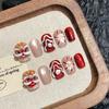[Danza del León Rojo Yihe] Ropa de Año Nuevo Lindo Dibujo Animado Guofeng Arte de Uñas Blanco Uñas Postizas Acabadas a Mano