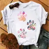 Blusas Femininas Transfronteiriças Patas de Animal Coração Dropshipping Letras Moda Retrô Camiseta Feminina Manga Curta