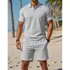 Conjunto de Polo y Shorts de Color Sólido para Hombre 2026, Casual de Verano con Cuello Revuelto, Manga Corta y Shorts a la Rodilla, Conjunto de Dos Piezas al por Mayor