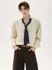 Camisa de Manga Larga Holgada a Rayas Azules para Hombre, Nuevo Estilo Primavera y Otoño, Diseño Único con Corbata Desmontable, Camisa con Estampado de Árboles