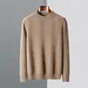 Tejidos 100% Lana Pura para Hombre, Grosor Extra, Cuello Alto Medio, Jersey Casual, Tejido Sencillo, Otoño e Invierno, Nuevo, Tejido de Cachemira