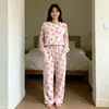 Pijama a la ModaNuevo pijama para mujer, imitación algodón, doble bolsillo, cuello redondo, manga larga, diseño de dibujos animados, conjunto holgado para casa para primavera y otoño
