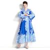 Europa e Estados Unidos Transfronteiriço Amazon Primavera e Verão Novo Vestido Longo de Alça Envolvente Decote V Vestido Estampado Manga Longa
