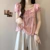 Camisa Floral de Cuello Cuadrado con Mangas Abullonadas para Mujer 2026 Verano Nuevo Estilo Dulce y Elegante Camisa de Manga Corta Top Corto para Estudiante