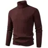 Suéter de cuello alto a rayas para hombre de otoño e invierno transfronterizo de Amazon, suéter de punto cálido ajustado estilo europeo y americano