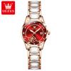 Una generación de relojes de la marca Oli, reloj de cuarzo de cerámica roja con red de diamantes de moda, reloj impermeable para mujer.