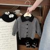 Conjunto de Cardigan de Tricô e Saia Plissada Estilo Preppy para Meninas Outono e Inverno Novo Estilo Roupa Infantil Estilo Coreano