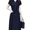 Novo Vestido de Seda Gelada Moda Verão 2025, Elegante e Emagrecedor, Comprimento Médio, Ajuste na Cintura, Adequado para Mães de Meia-Idade