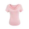 Estilo Maduro Ligero Top de Manga Corta con Cuello Swing Verano Nuevo Ajuste Slim Cintura Adelgazante Look Hombro Derecho Color Caramelo Camiseta Camiseta Base