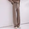 Nuevos Pantalones Rectos de Lana Pura para Mujer Otoño/Invierno con Puntada de Rombo Lateral, Engrosados, de Cintura Alta, Pierna Ancha Suelta