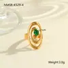 Anel Europeu e Americano Transfronteiriço Estilo Retrô Verde Zircônia Aço Inoxidável Design Moda Luxo Acessível Banho de Ouro 18K Joia de Mão Atacado
