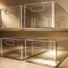Caixa de armazenamento para lanches para uso doméstico, organizador de armário para itens diversos, cesta de armazenamento estreita e longa, caixa de armazenamento retangular transparente para mesa
