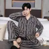 Pijama de Otoño para Hombre Cardigan de Manga Larga Solapa Jalar Imitación Algodón Casual Sencillo Ponible Conjunto de Ropa para el Hogar Transfronterizo
