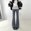 Pantalones de Yoga Empalmados Falsos de Dos Piezas para Mujer, Nuevos de Otoño e Invierno, Casual Americano Ajustados, Pantalones Acampanados Versátiles para Dama con Forro Polar y Engrosados