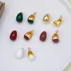 Pendientes Colgantes de Cobre Chapado en Oro de 18 Quilates Estilo Retro de Hong Kong con Esmalte en Forma de C para Mujer, Nuevos Pendientes de Moda de Lujo con un Toque de Alta Gama