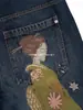 Pantalones Casuales Transfronterizos Europeos y Americanos Derschutze Jeans de Calle Bordados de Flor de Ciruelo Pantalones de Pierna Ancha Sueltos para Hombres y Mujeres Modernos