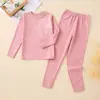 Conjunto de Roupa Térmica de Cashmere Infantil, Tops e Calças de Seda para Meninos de Outono, Roupa de Dormir Camada Base Gola Média para Meninas Estudantes Tamanhos Médio e Grande
