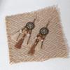 Pendientes Largos con Borlas Tejidas de Plumas Estilo Étnico Retro para Mujer, Pendientes Bohemios de Cuentas de Semillas Huecas de Gama Alta