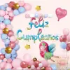 Festa de Aniversário Feliz para Comércio Exterior Decoração com Balões Cena para Meninos e Meninas Layout Parede de Fundo com Cartaz de Aniversário em Espanhol