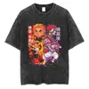 Camiseta Gráfica de Anime Harajuku para Hombre Estilo Callejero Retro Algodón Lavado Ácido Camiseta Oversize Manga Corta Holgada Top Camiseta Estilo Europeo y Americano