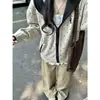 (Huamian Composite) Sudadera Cardigan con Capucha Bordada de Lunares Vintage para Mujer, Nueva Otoño/Invierno Casual de Corte Holgado con Ribete Negro