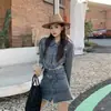 Conjunto de Dos Piezas Estilo Americano de Mezclilla para Mujer, Atuendo de Principios de Primavera, Chaqueta de Mezclilla, Conjunto de Falda Corta de Mezclilla de Cintura Alta